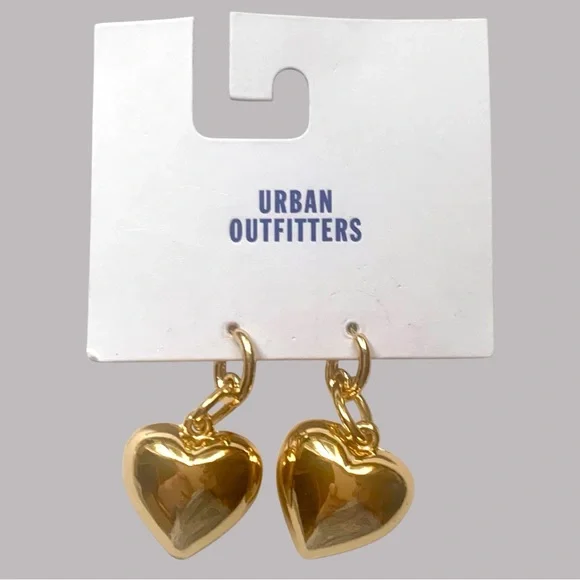 Urban Outfitters Shiny Gold Heart Earrings Valentine - Picture 2 of 3